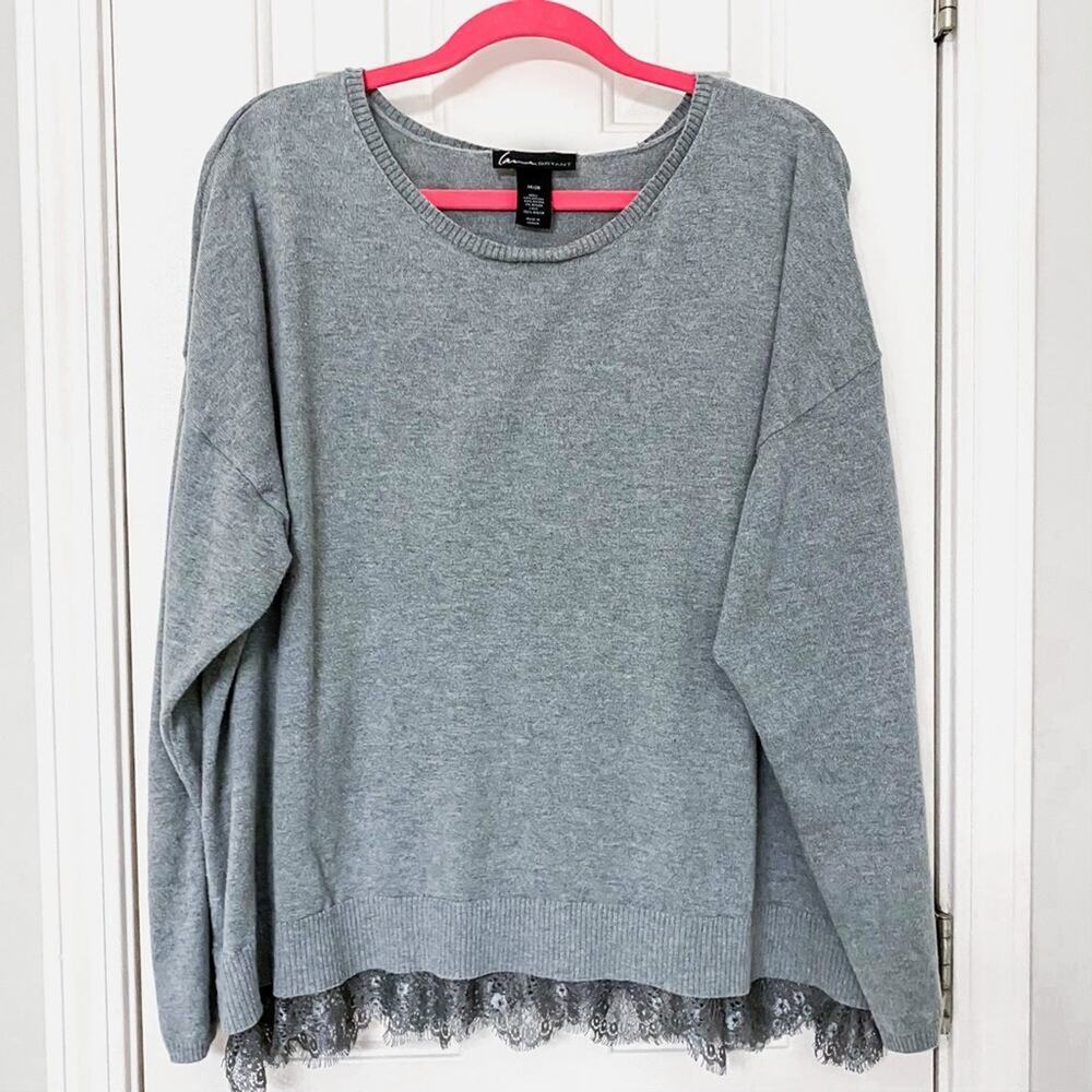 LANE BRYANT • Gray Lace Long Sleeve Scoop Neck Sweater